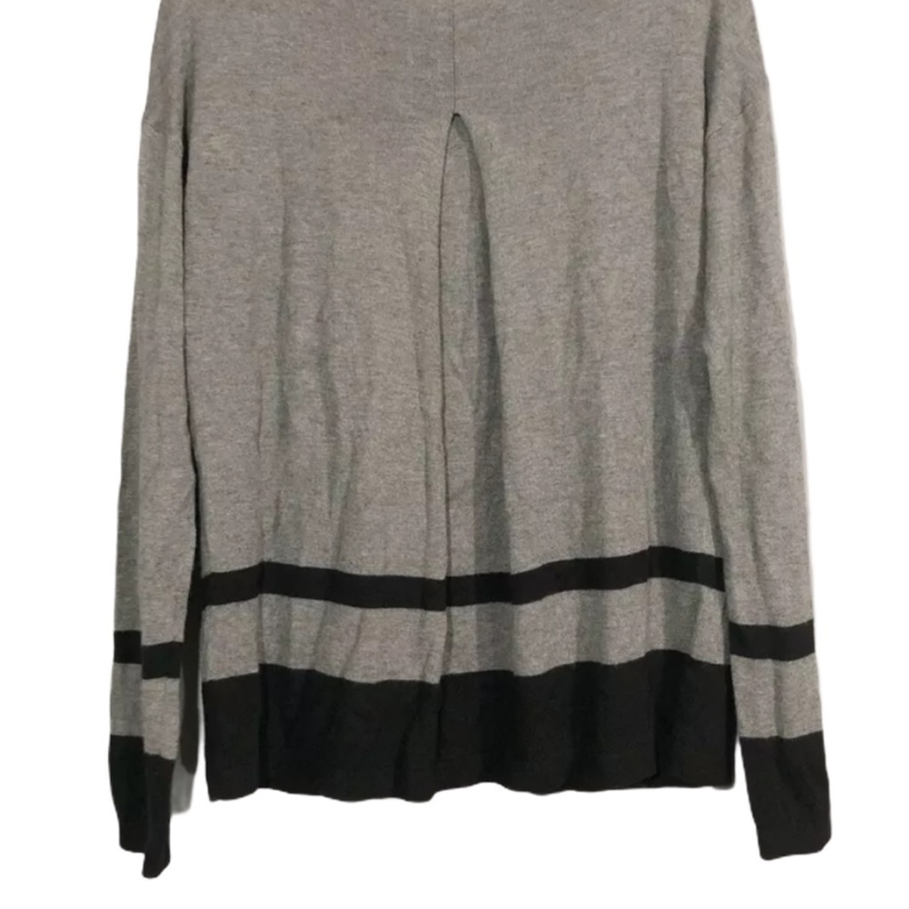 Loft sweater Gray Black Color Block stripe Pleat - Picture 6 of 10
